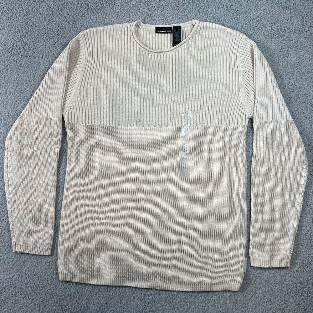 DKNY Jeans Men's Beige Ribbed Crew Neck Long Sleeve Sweater Size‎ XXL VTG NWT